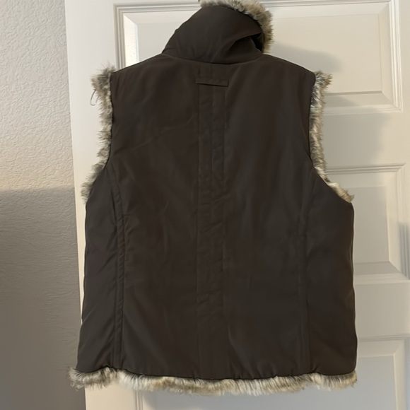 Weatherproof reversible faux fur and brown SZ L high funnel neck puffy gorpcore - Picture 10 of 16